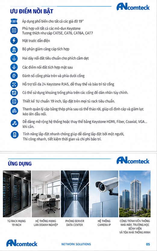 Thanh đấu nối patch panel 24 cổng Ancomteck mã ACT-24S1U